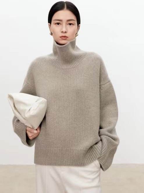 High neck cashmere sweater for women | MuddyStock Originals Camel color MuddyStock