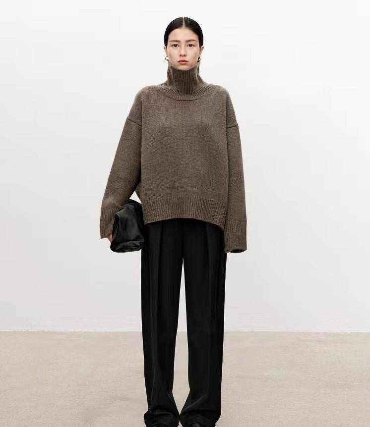 High neck cashmere sweater for women | MuddyStock Originals coffee MuddyStock