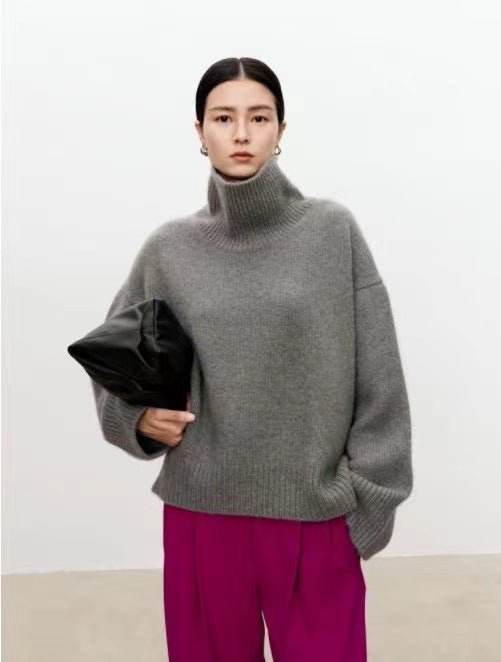 High neck cashmere sweater for women | MuddyStock Originals gray MuddyStock