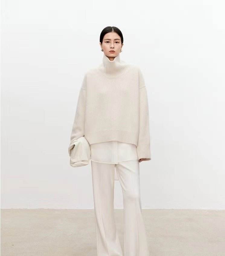 High neck cashmere sweater for women | MuddyStock Originals white MuddyStock