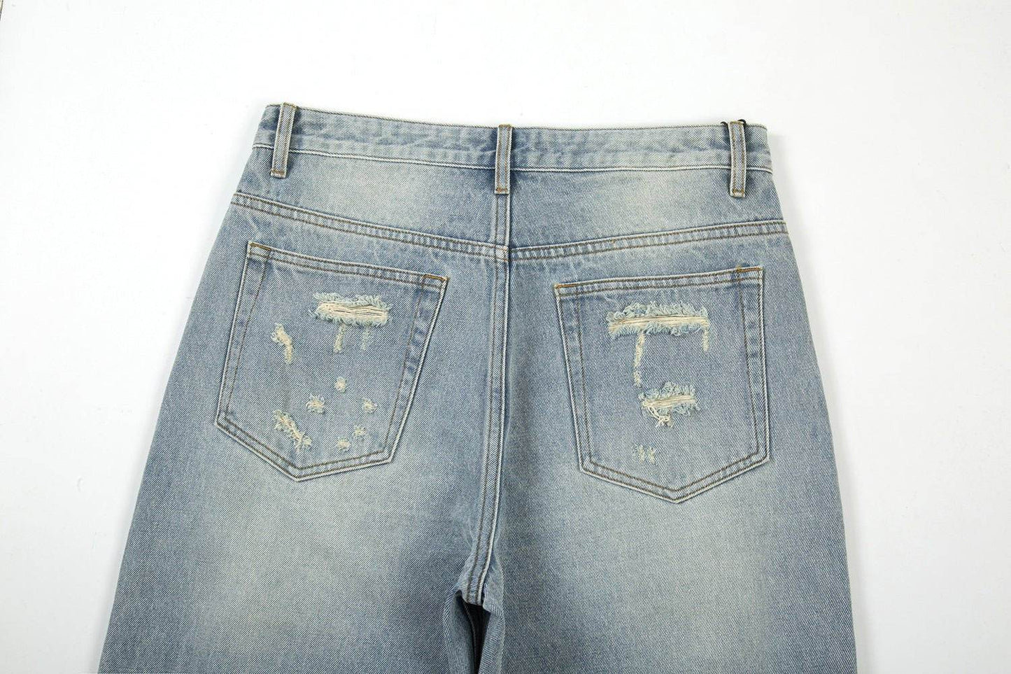 High Street Washed Loose Whiskered Ripped Jeans MuddyStock