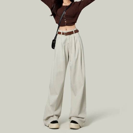 High Waisted Petite Straight Wide Leg Trousers MuddyStock