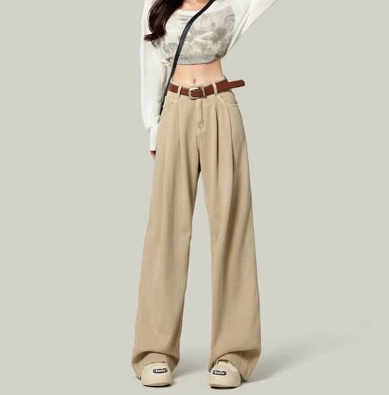 High Waisted Petite Straight Wide Leg Trousers MuddyStock