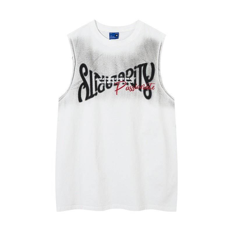 Inkjet Lettered Casual Vest For Men And Women White MuddyStock