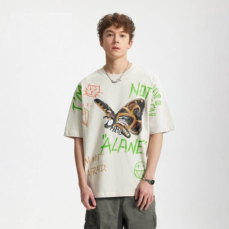 Men's Full Graffiti Printing T-shirt Loose Personality Short Sleeve MuddyStock
