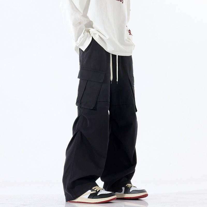 Overalls Men's Retro Trendy Pleated Straight-leg Trousers Casual Black