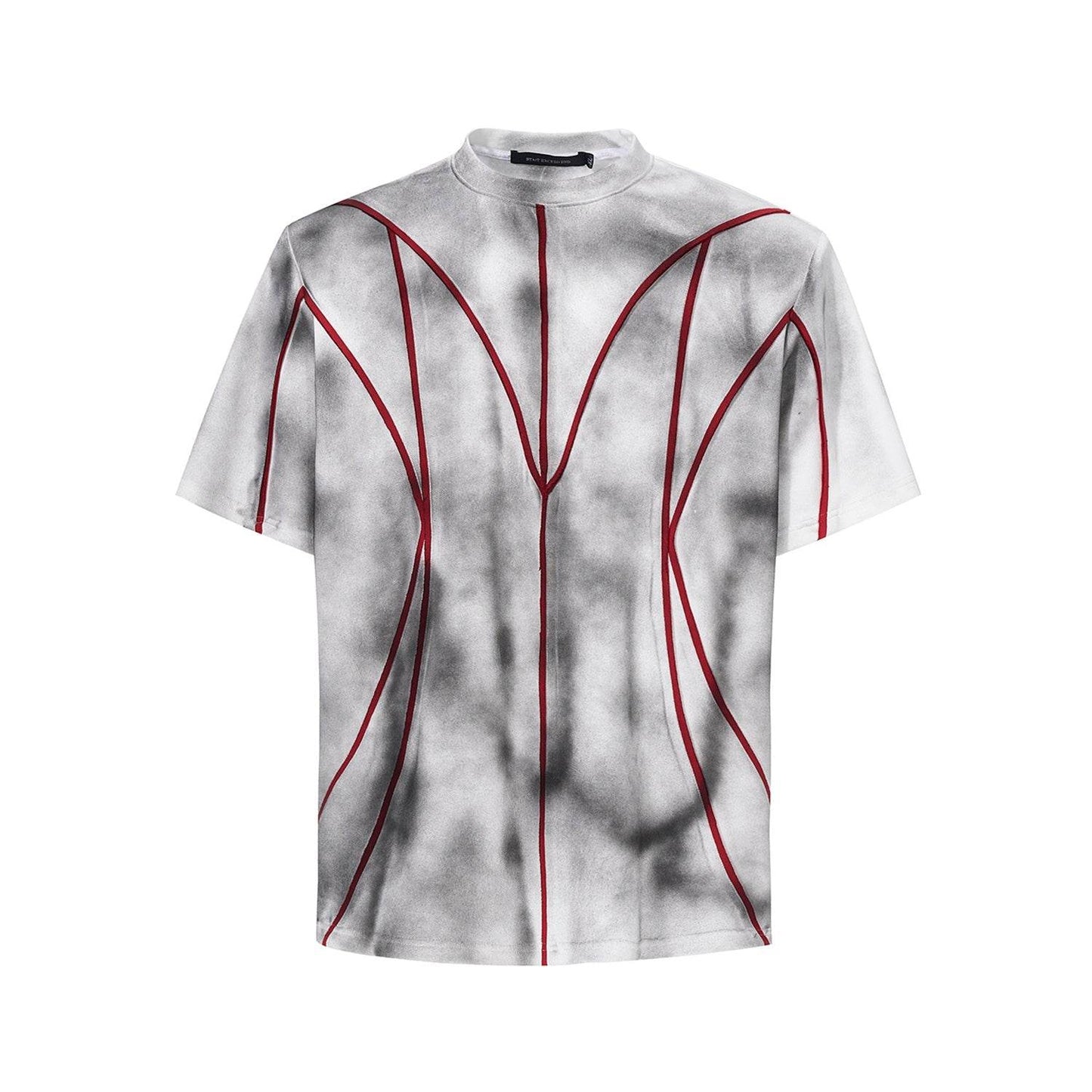 Padded Shoulder Short Sleeve Three-dimensional Line Patchwork Round Neck T-shirt Picture Color MuddyStock