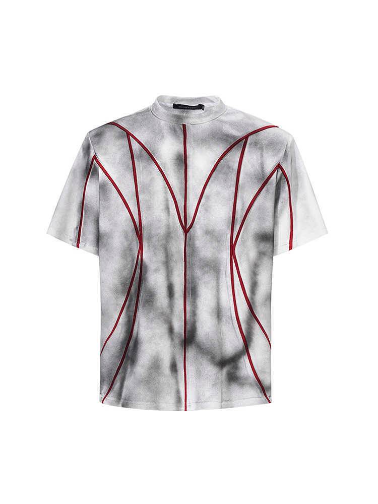 Padded Shoulder Short Sleeve Three-dimensional Line Patchwork Round Neck T-shirt MuddyStock