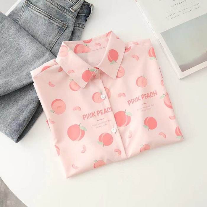 Peach Printed Shirt For Women Pink MuddyStock