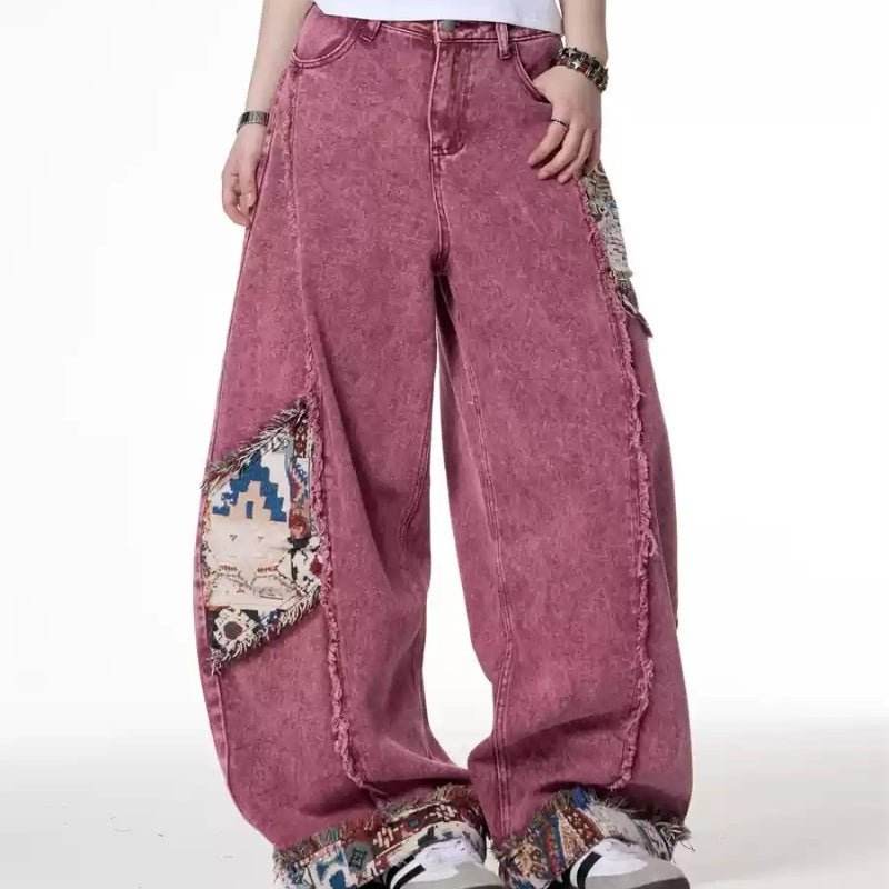 Retro Distressed Stitching Embroidered Jeans Women's Summer Loose Straight MuddyStock