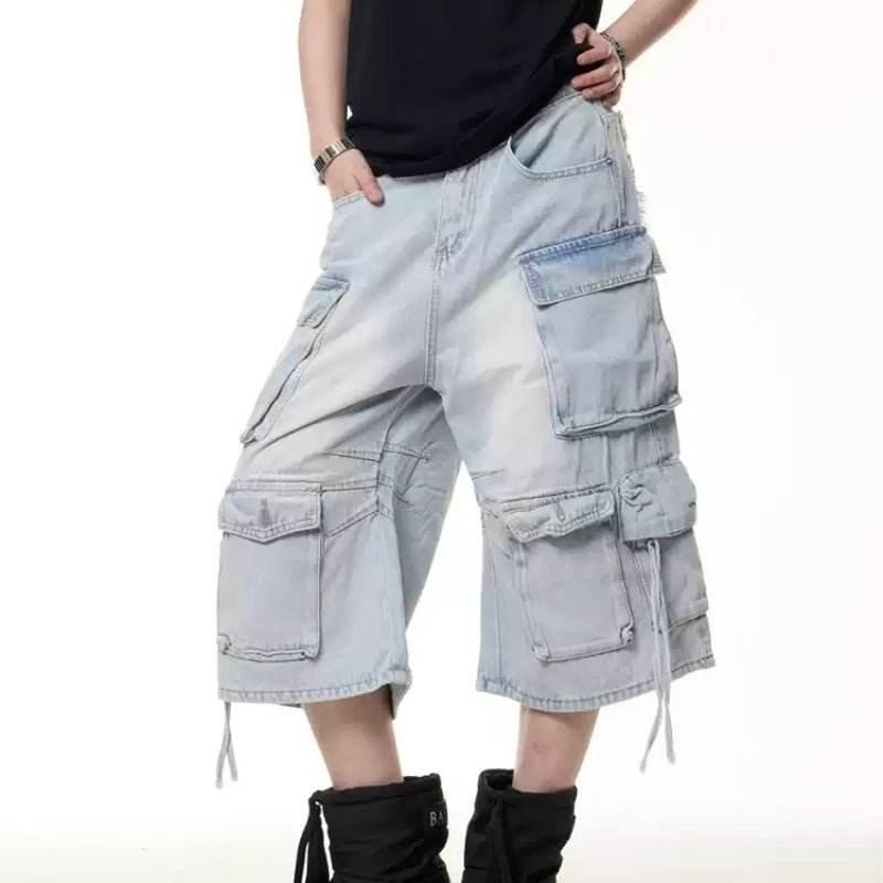 Retro Multi-pocket Denim Cargo Pants Shorts For Men And Women