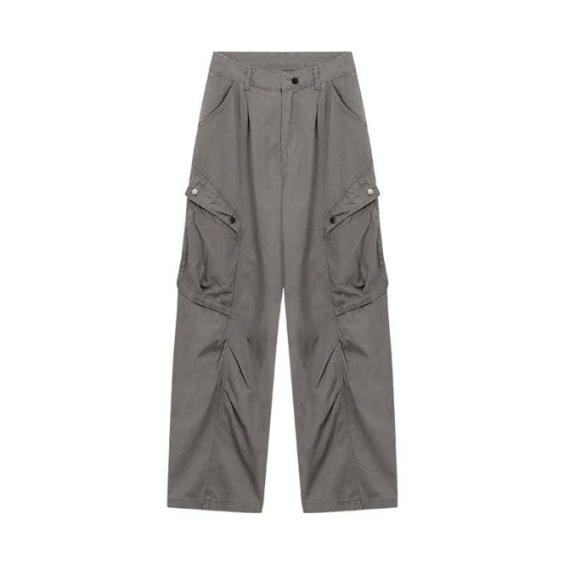 Retro Overalls Jeans Women's Early Autumn High Waist Loose Gray Green MuddyStock