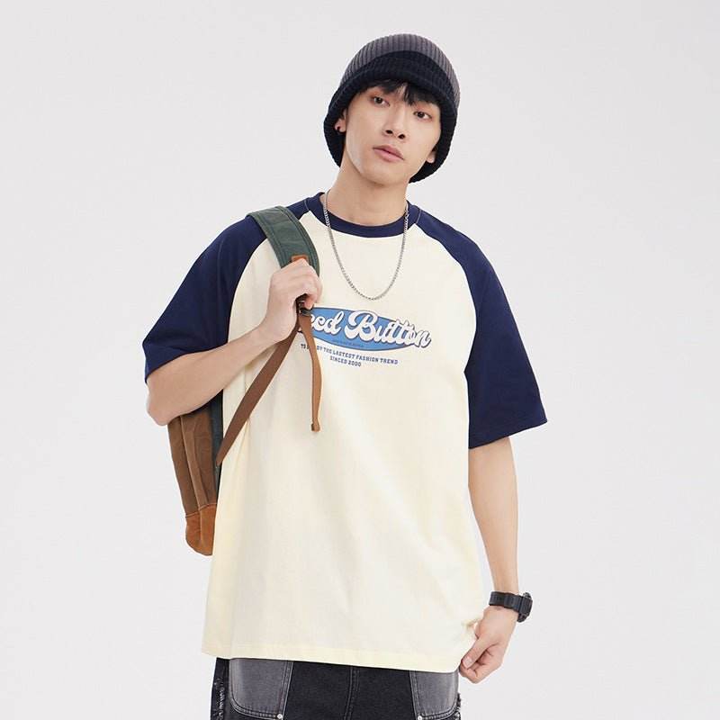 Retro Raglan Color Matching T-shirt For Men MuddyStock
