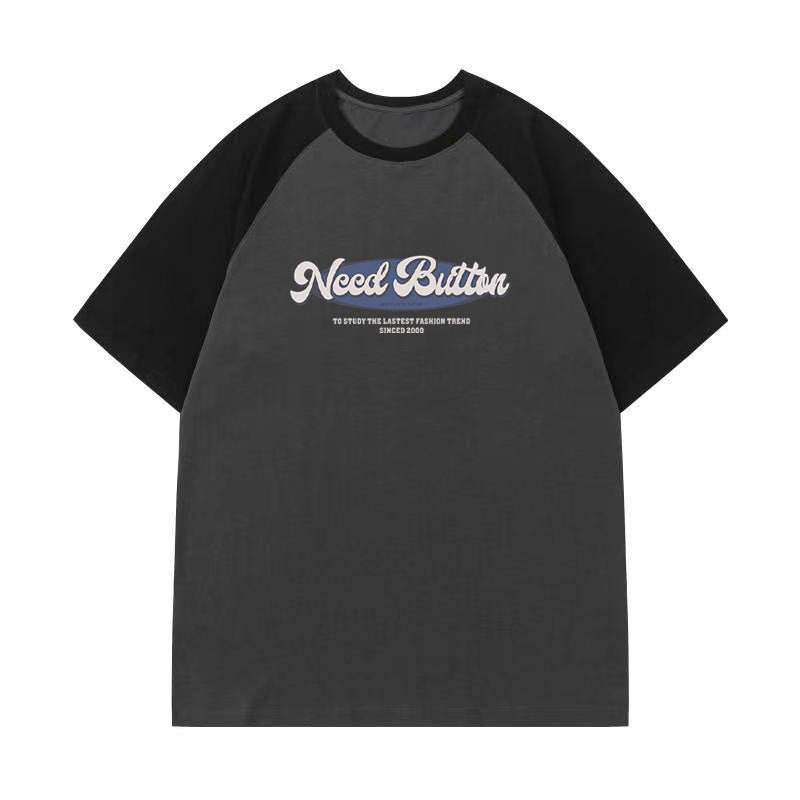 Retro Raglan Color Matching T-shirt For Men Black And Gray MuddyStock