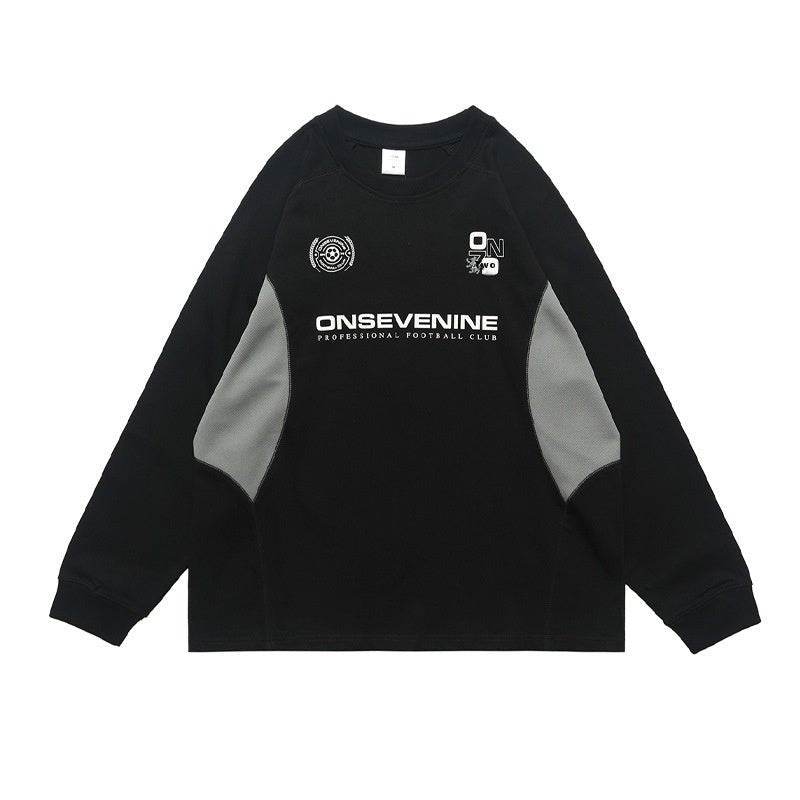 Retro Raglan Stitching Design Long-sleeved T-shirt Men Black MuddyStock