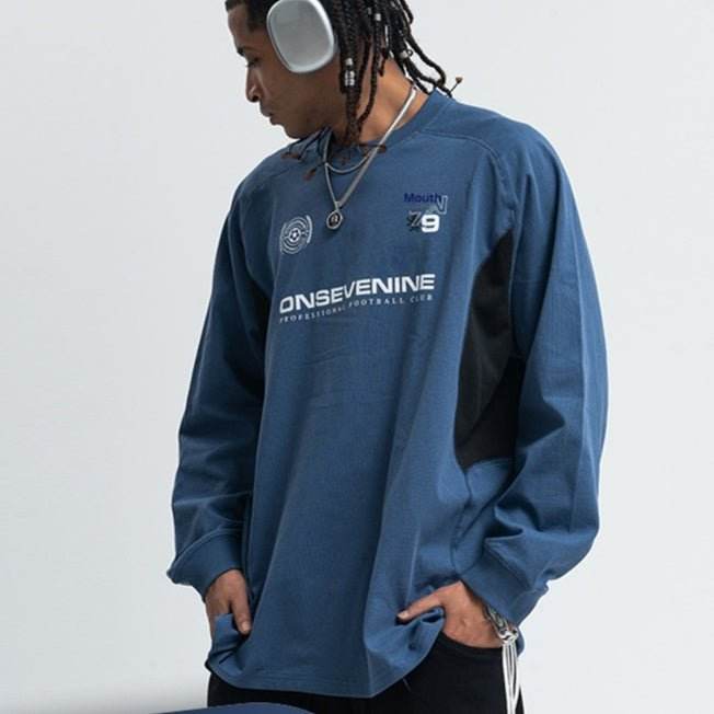 Retro Raglan Stitching Design Long-sleeved T-shirt Men MuddyStock