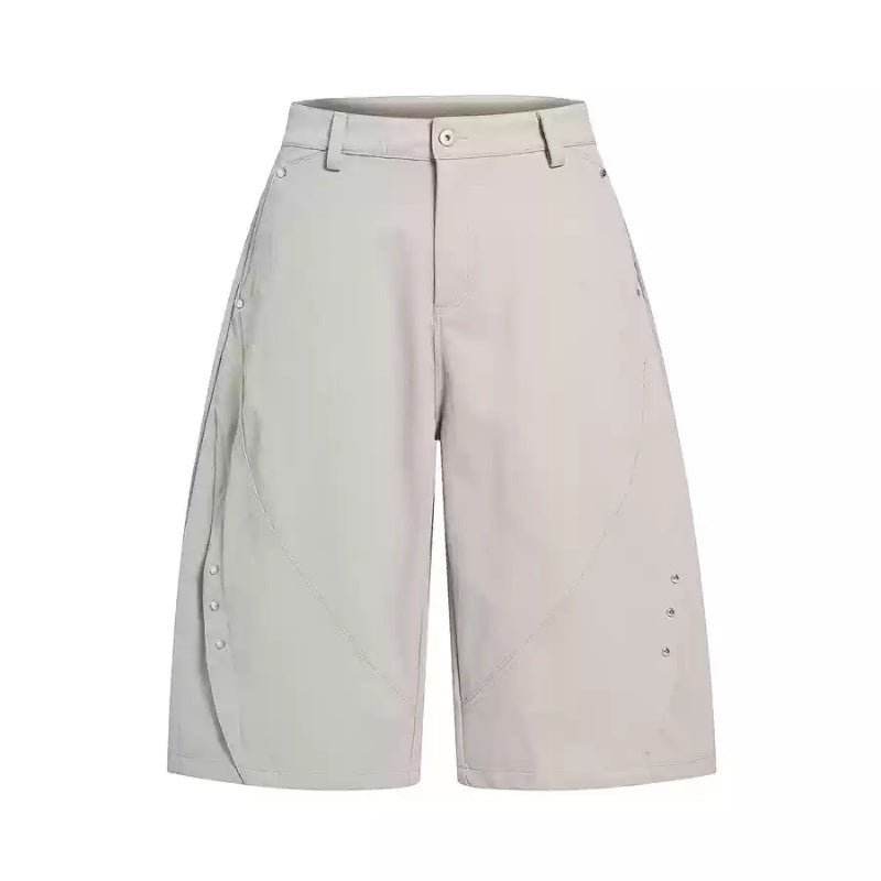 Retro Rivet Machete Cropped Trousers Casual For Men And Women Pale Gray MuddyStock