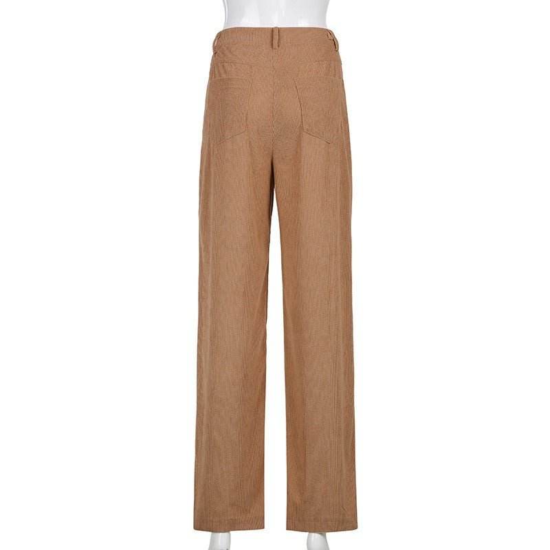 Retro Solid Corduroy High Waist Wide Leg Casual Women's Pants MuddyStock