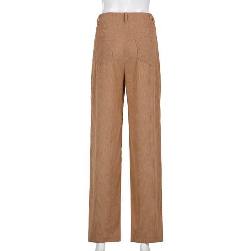 Retro Solid Corduroy High Waist Wide Leg Casual Women's Pants