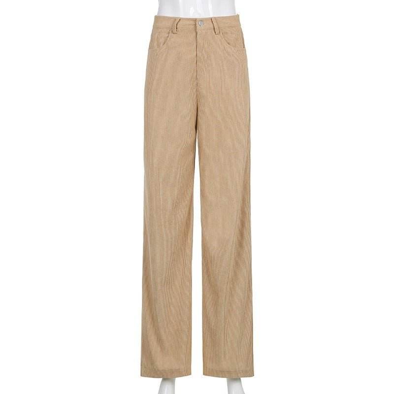 Retro Solid Corduroy High Waist Wide Leg Casual Women's Pants Skin Color MuddyStock
