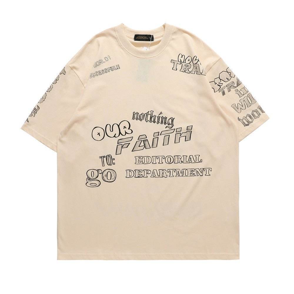 Round Neck Half Sleeve Letter Full Print Short Sleeve T-Shirt For Men And Women MuddyStock