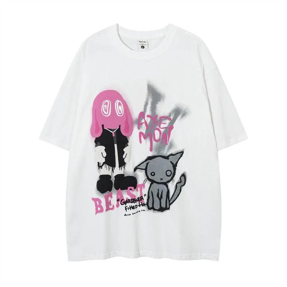 Short-sleeved Hand-painted Abstract Pattern T-shirt For Women White