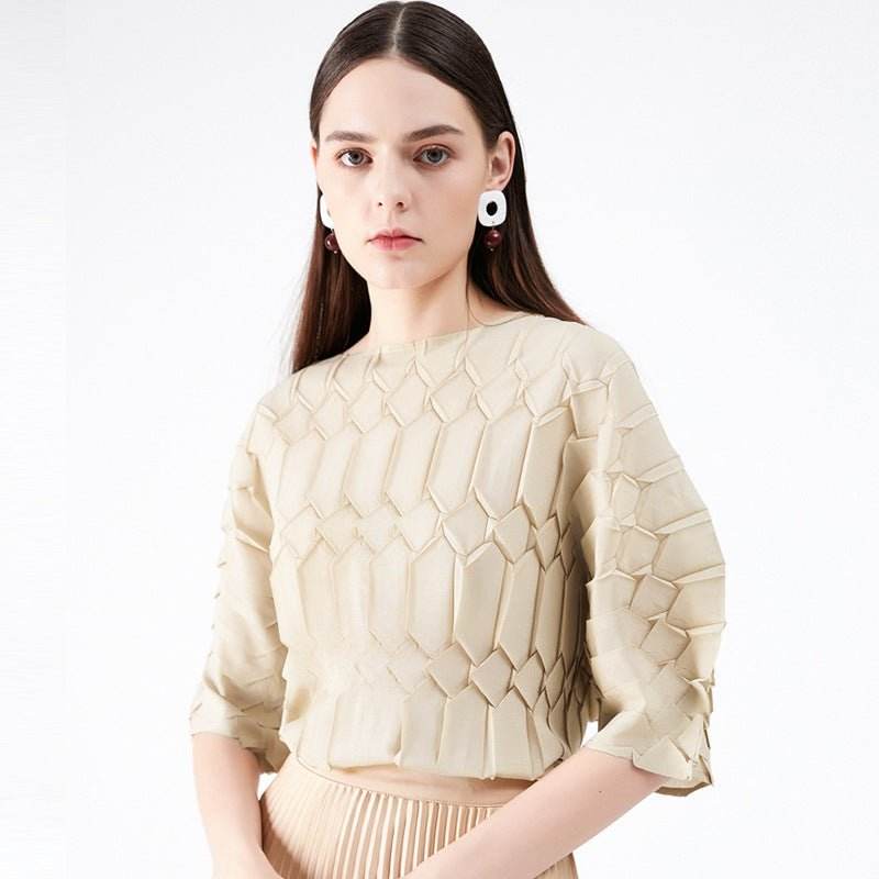 Spring new pleated large size women's loose round neck top | MuddyStock Originals MuddyStock