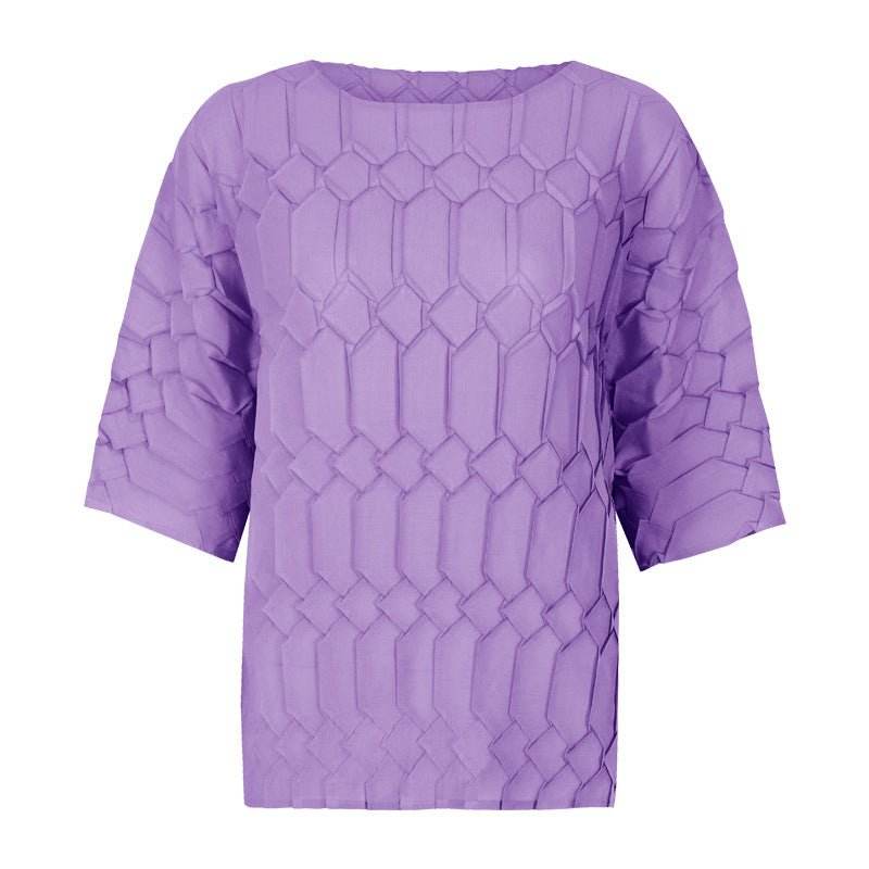 Spring new pleated large size women's loose round neck top | MuddyStock Originals Purple one size MuddyStock