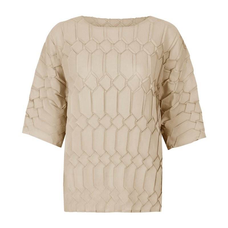 Spring new pleated large size women's loose round neck top | MuddyStock Originals apricot one size MuddyStock