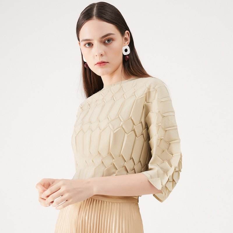 Spring new pleated large size women's loose round neck top | MuddyStock Originals MuddyStock