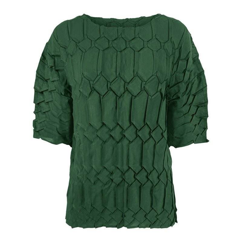 Spring new pleated large size women's loose round neck top | MuddyStock Originals Dark green one size MuddyStock