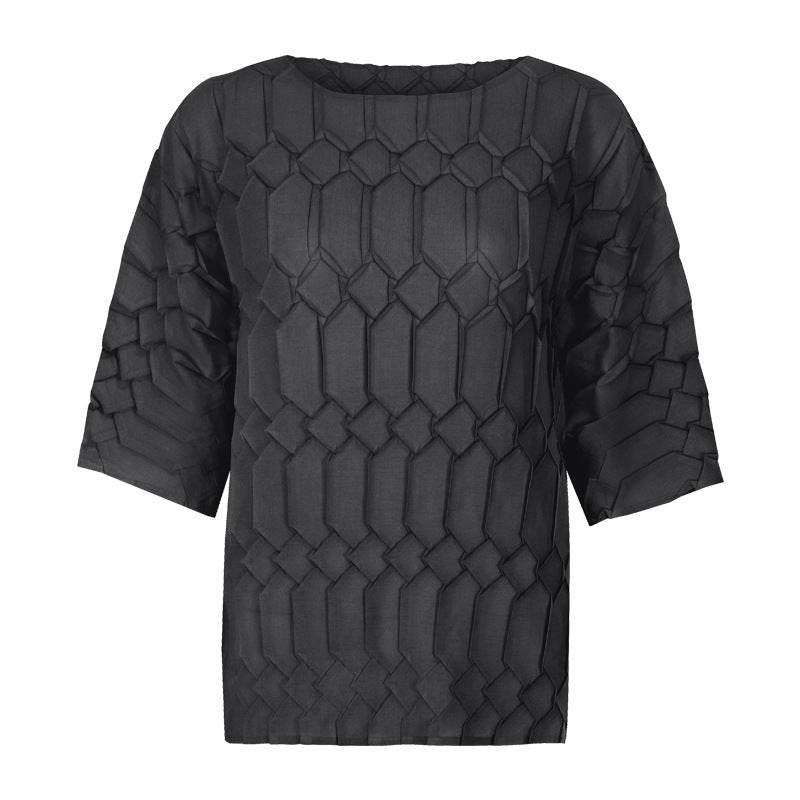Spring new pleated large size women's loose round neck top | MuddyStock Originals black one size MuddyStock