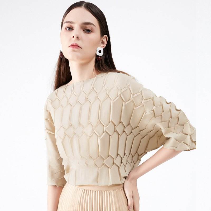 Spring new pleated large size women's loose round neck top | MuddyStock Originals MuddyStock