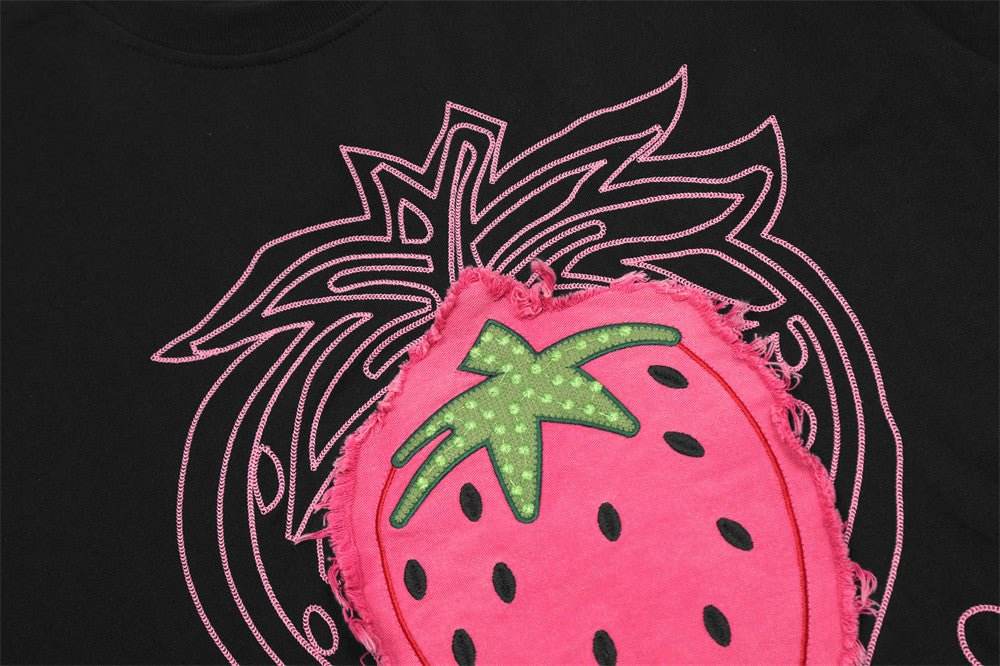 Strawberry Affixed Cloth Embroidered Short Sleeve For Women MuddyStock