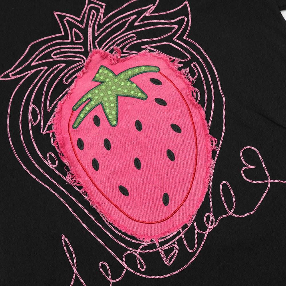 Strawberry Affixed Cloth Embroidered Short Sleeve For Women MuddyStock