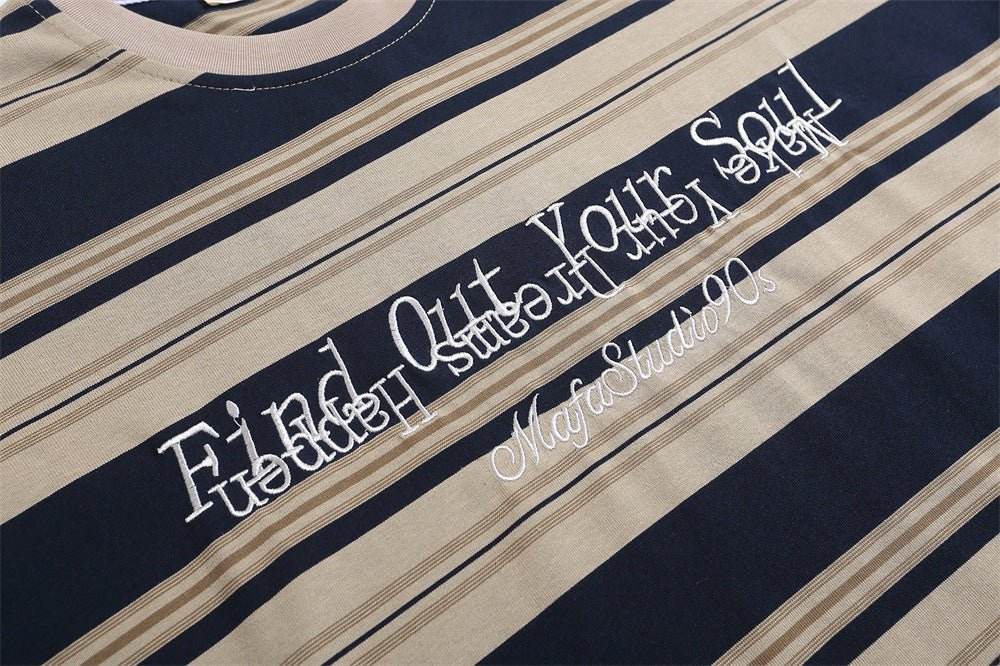 Striped Round Neck Short Sleeve T-shirt For Men And Women MuddyStock