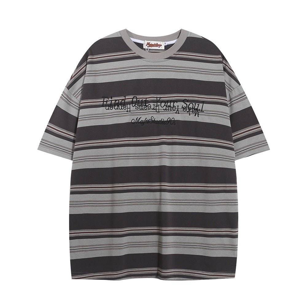 Striped Round Neck Short Sleeve T-shirt For Men And Women MuddyStock