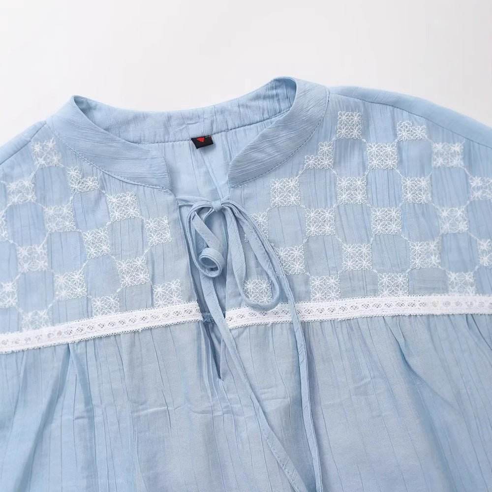 Versatile V-neck lace up loose embroidered top for women | MuddyStock Originals MuddyStock
