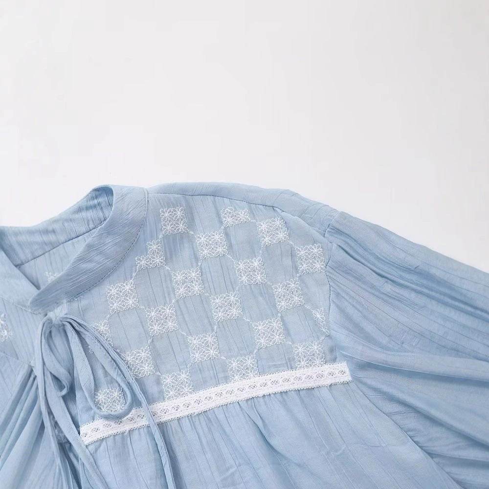 Versatile V-neck lace up loose embroidered top for women | MuddyStock Originals MuddyStock