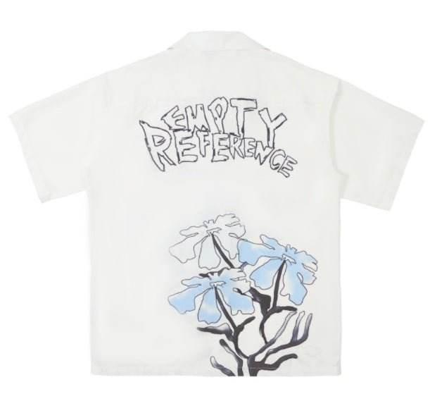 White Hook Line Smudged Flowers Short-Sleeved Men Trendy Loose Couple Shirt