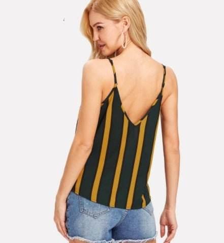 Women Striped Top Summer Multicolor Backless Camisole Tops