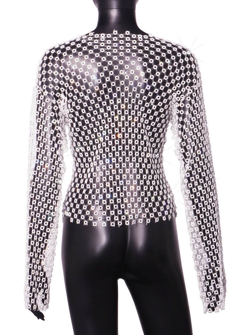 Women's Fashion Hollowed-out Mesh Rhinestone Small Top MuddyStock