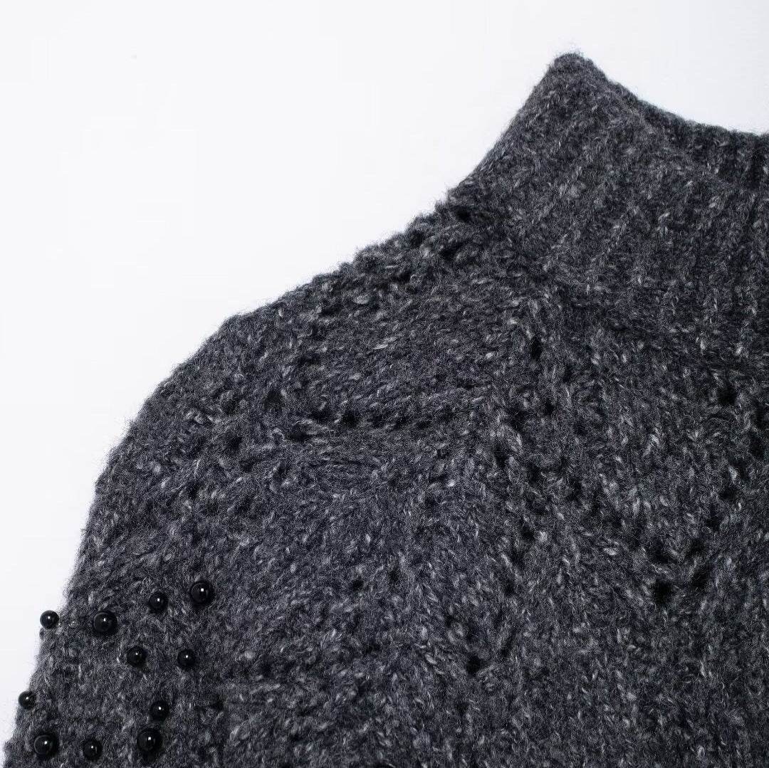 Women's new style shoulder opening hollow bead knitted sweater | MuddyStock Originals MuddyStock