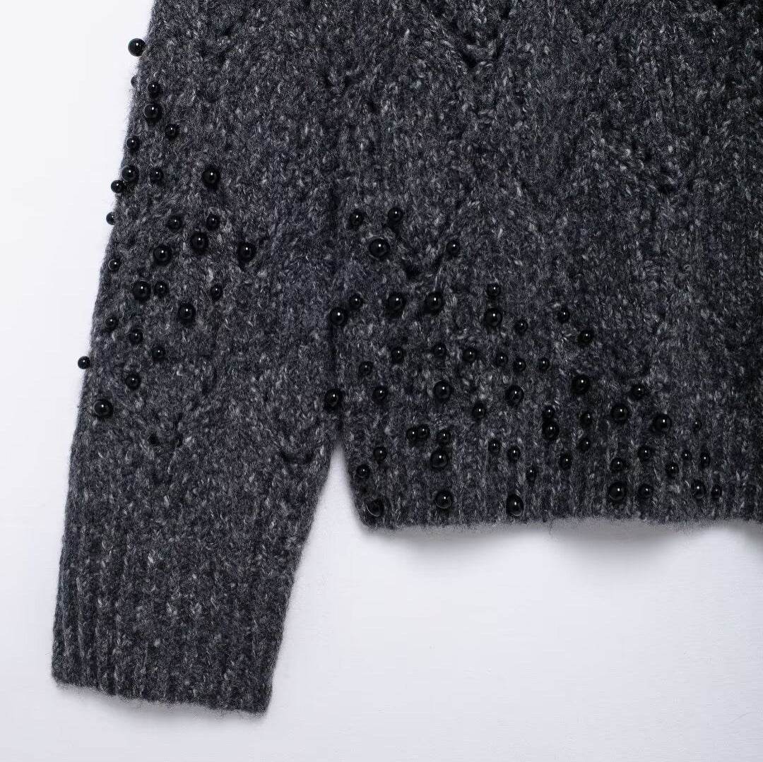 Women's new style shoulder opening hollow bead knitted sweater | MuddyStock Originals MuddyStock