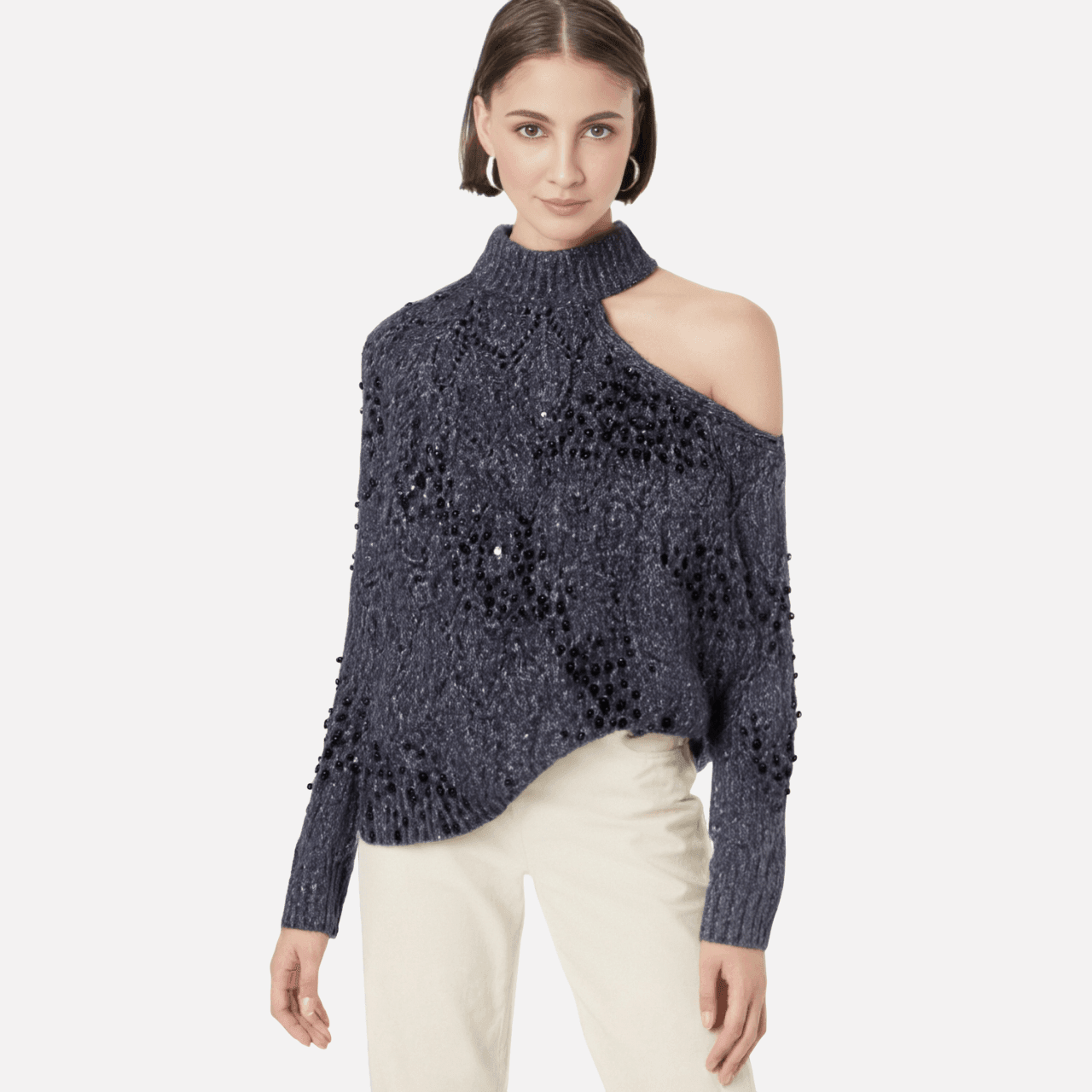 Women's new style shoulder opening hollow bead knitted sweater | MuddyStock Originals MuddyStock