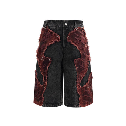 Distressed Brushed Stitching Denim Cropped Pants For Men Picture Color