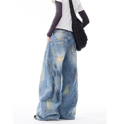 Street Style Wide-Leg Jeans with Knife Design for Men and Women