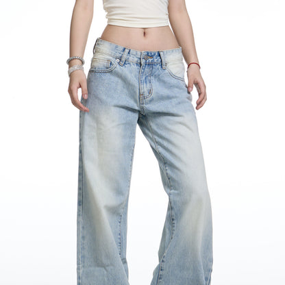 American Retro Washed Wide Leg Jeans For Women