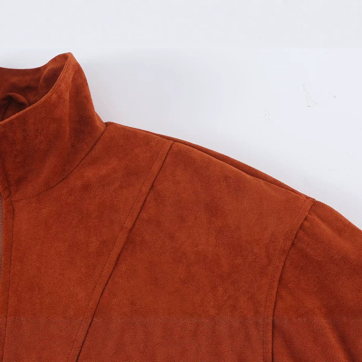 Zipper stand collar suede jacket for women | MuddyStock Originals