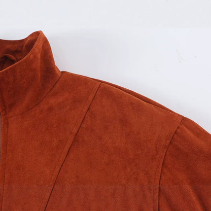 Zipper stand collar suede jacket for women | MuddyStock Originals